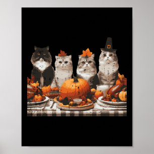 Thanksgiving Cats Dinner Feast Vintage Fall Men Wo Poster