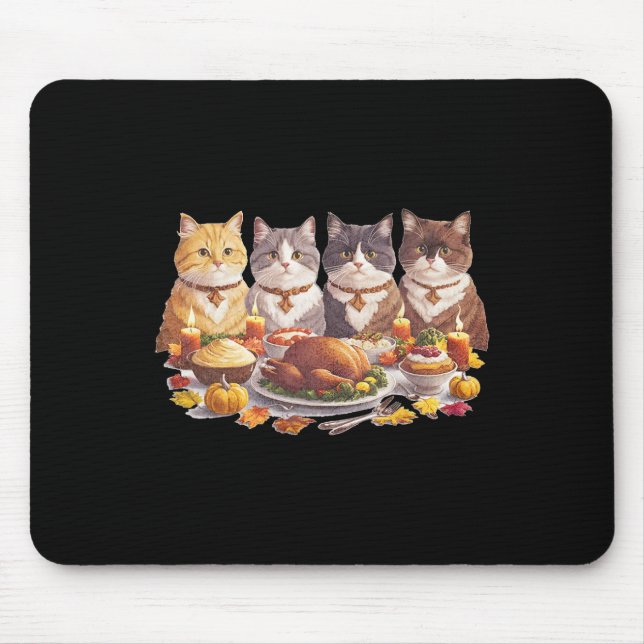 Thanksgiving Cats Dinner Feast Vintage Fall  Mouse Mat (Front)