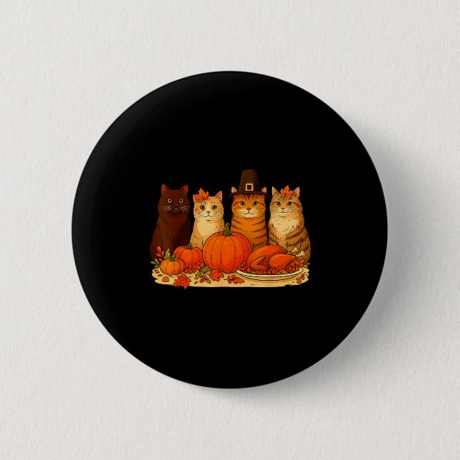 Thanksgiving Cats Dinner Pumpkin Autumn Men Women  6 Cm Round Badge (Front)