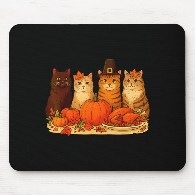 Thanksgiving Cats Dinner Pumpkin Autumn Men Women  Mouse Mat (Front)