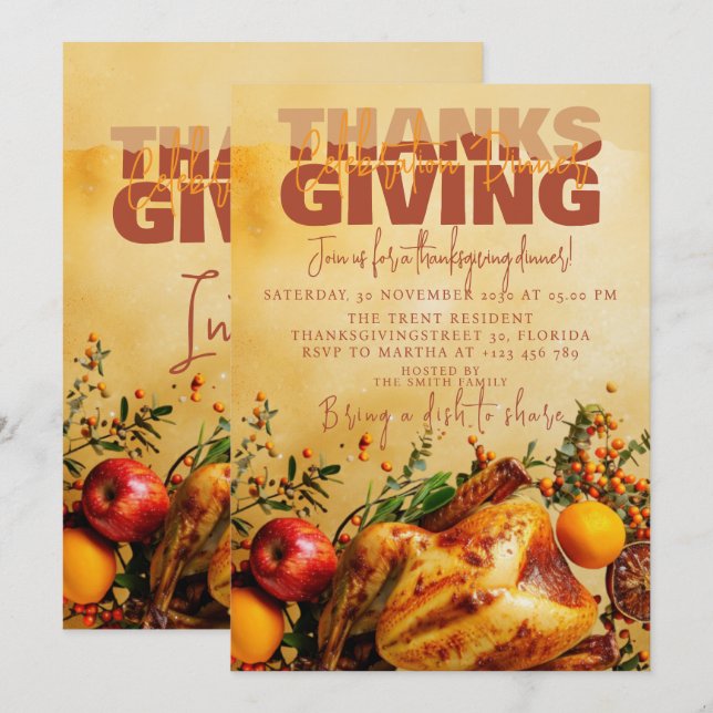 Thanksgiving Celebration Dinner Autumn Harvest Invitation (Front/Back)