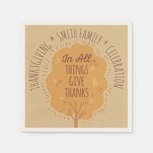 Thanksgiving Celebration In All Things Give Thanks Napkin (Front)