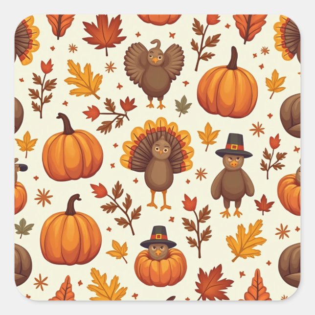 thanksgiving characters square sticker (Front)