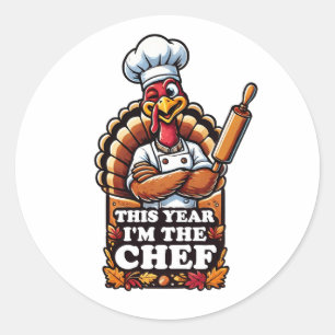 Thanksgiving Chef Turkey Classic Round Sticker