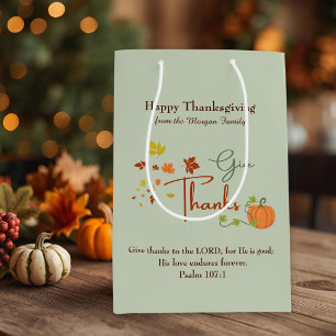 Thanksgiving Christian Custom Name & Bible Verse Medium Gift Bag