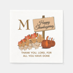 THANKSGIVING Christian Monogram Paper Napkin