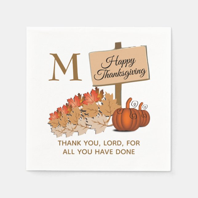 THANKSGIVING Christian Monogram Paper Napkin (Front)