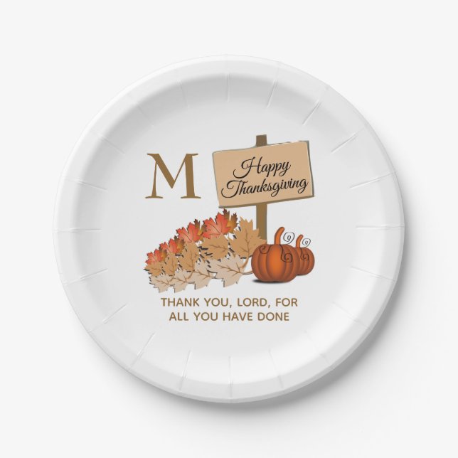 THANKSGIVING Christian Monogram  Paper Plate (Front)