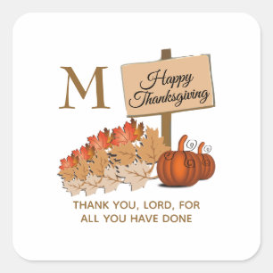 THANKSGIVING Christian Monogram  Square Sticker