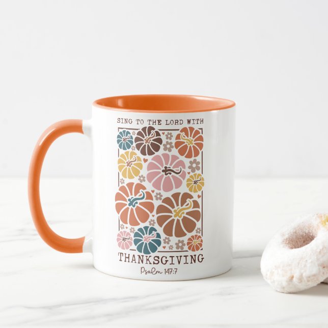 Thanksgiving Christian Quote  Mug (With Donut)