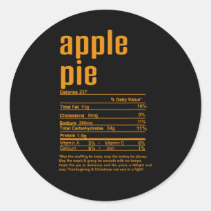 Thanksgiving Christmas Apple Pie Nutritional Facts Classic Round Sticker