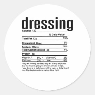 Thanksgiving Christmas Dressing Nutritional Facts Classic Round Sticker