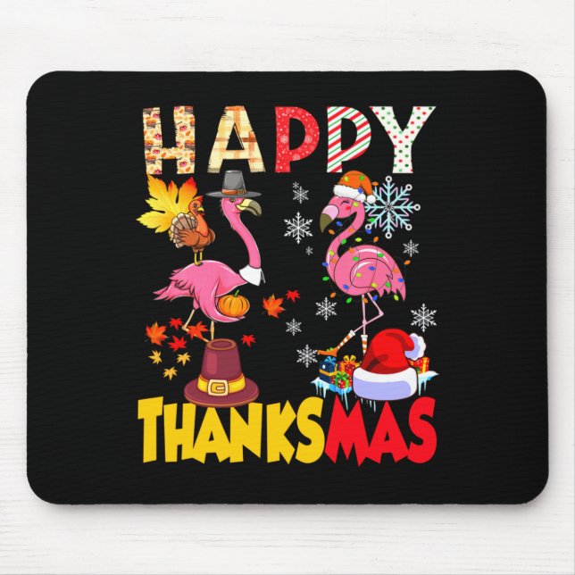 Thanksgiving Christmas Flamingo Happy Thanksmas Xm Mouse Mat (Front)