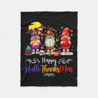 Thanksgiving Christmas Happy Hallothanksmas Gnomes Fleece Blanket