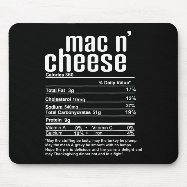 Thanksgiving Christmas Mac N Cheese Nutritional Fa Mouse Mat (Front)