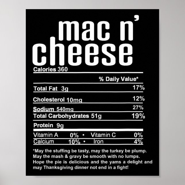 Thanksgiving Christmas Mac N Cheese Nutritional Fa Poster (Front)