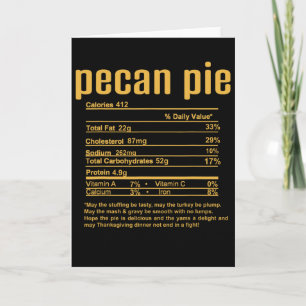 Thanksgiving Christmas Pecan Pie Nutritional Facts Card