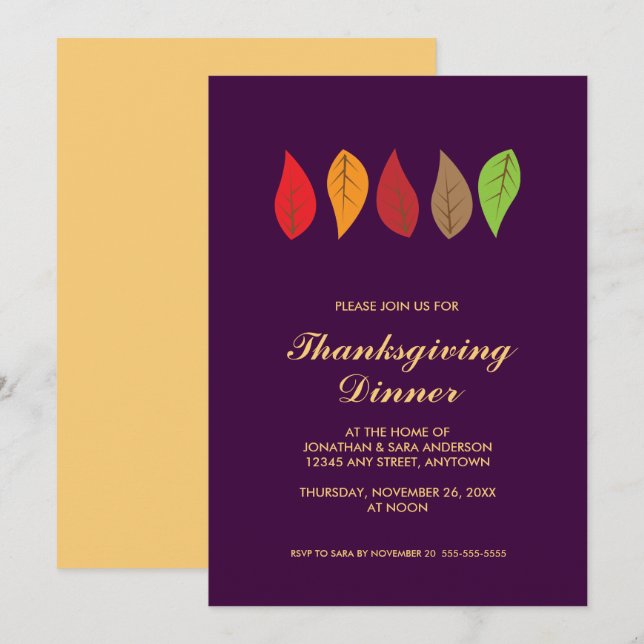 Thanksgiving Colourful Leaves Invitation (Front/Back)