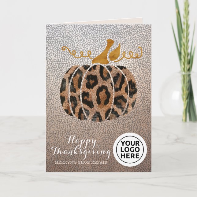 Thanksgiving Company Logo Leopard Pumpkin Card (Front)