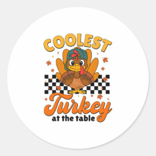 Thanksgiving Coolest Turkey At Table Boys Kids Tod Classic Round Sticker