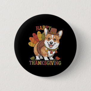 Thanksgiving Corgi Dog Turkey  6 Cm Round Badge