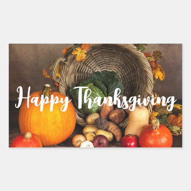 Thanksgiving Cornucopia Bountiful Harvest Rectangular Sticker (Front)