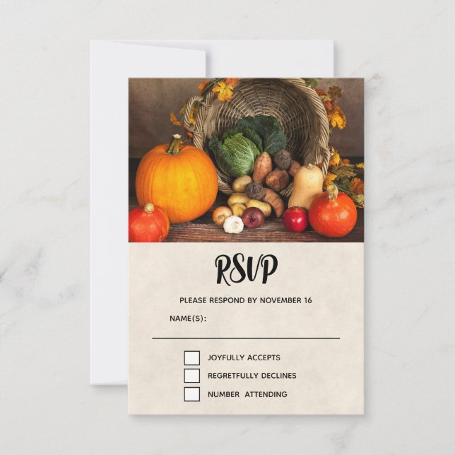 Thanksgiving Cornucopia Bountiful Harvest RSVP Card (Front)