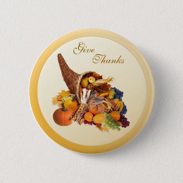 Thanksgiving. Cornucopia Button (Front)