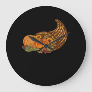 Thanksgiving Cornucopia Classic T-Shirt Large Clock