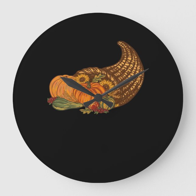 Thanksgiving Cornucopia Classic T-Shirt Large Clock (Front)