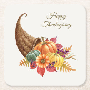 Thanksgiving Cornucopia Paper Coaster