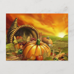Thanksgiving cornucopia pumpkin field postcard
