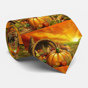 Thanksgiving cornucopia pumpkin field tie