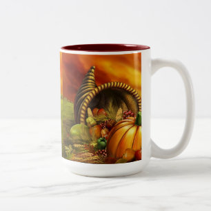 Thanksgiving cornucopia pumpkin field Two-Tone coffee mug