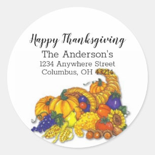 Thanksgiving Cornucopia Return Address Classic Round Sticker