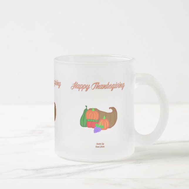 Thanksgiving Cornucopia Small Frosted Glass Mug (Right)