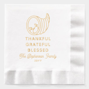 Thanksgiving Cornucopia Thankful Grateful Blessed Foil Napkins