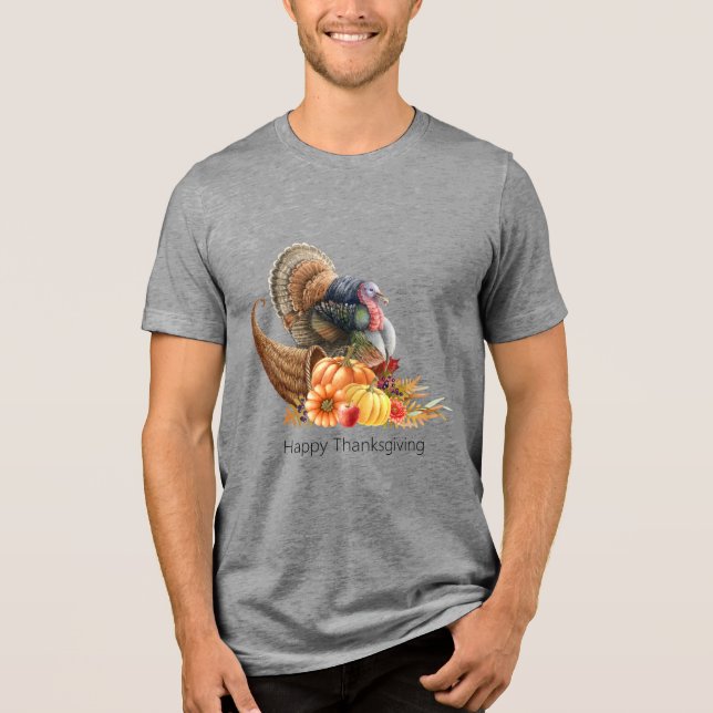 Thanksgiving Cornucopia Turkey Men's T-Shirt Tri-Blend Shirt (Front)