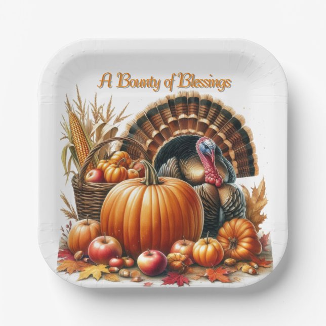 Thanksgiving Cornucopia Turkey Party  Paper Plate (Front)