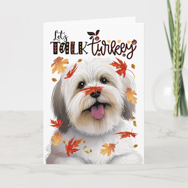 Thanksgiving Coton de Tulear Dog Lets Talk Turkey Holiday Card (Front)