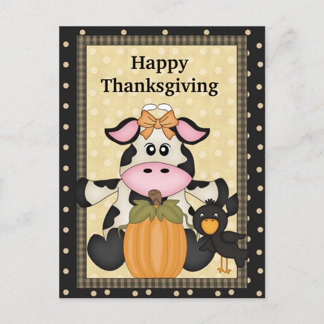 Thanksgiving, Cow, Postcard, holiday (Front)