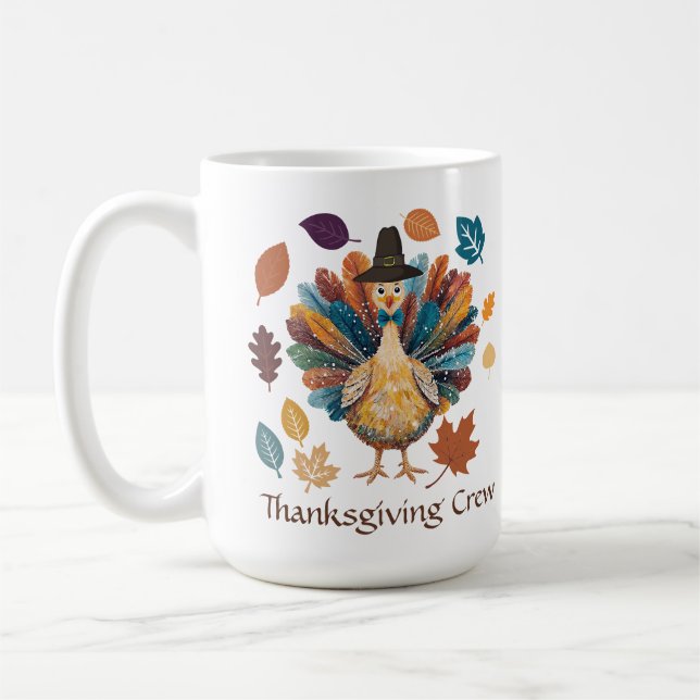 Thanksgiving Crew Pilgrim Turkey Autumn Leaves  Coffee Mug (Left)