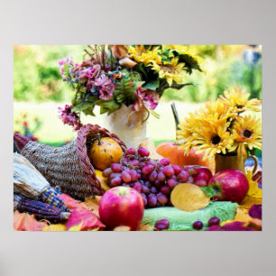 Thanksgiving Cronucopia with Fruits and Flowers Poster