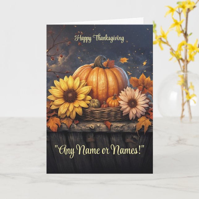 Thanksgiving Custom Name or Names Pretty Fall Card (Yellow Flower)