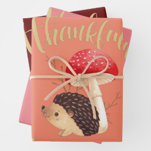 Thanksgiving Cute Kawaii Hedgehog, Autumn, Fall Wrapping Paper Sheet