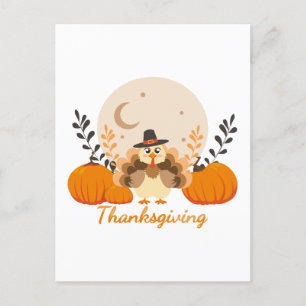 Thanksgiving Cute Turkey Pumpkin Moon Postcard