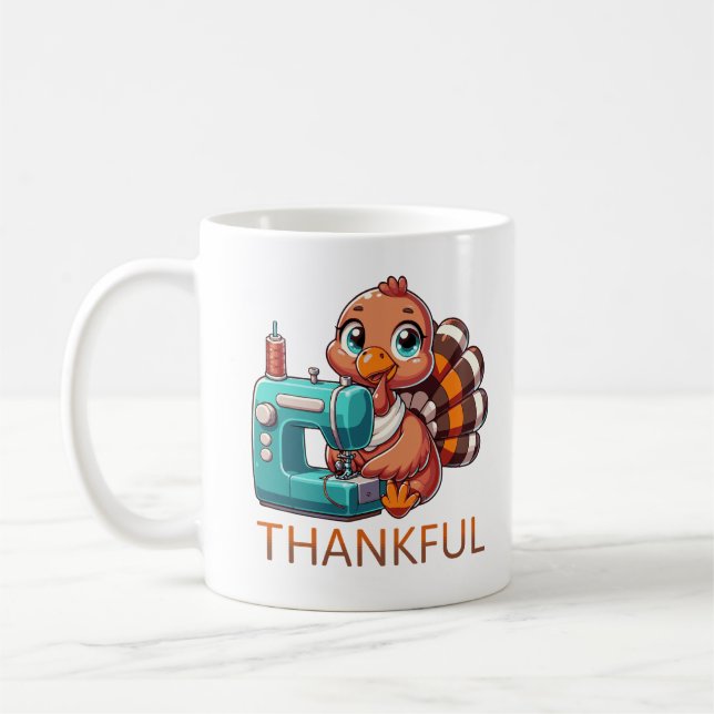 Thanksgiving Cute Turkey Using Sewing Machine  Coffee Mug (Left)