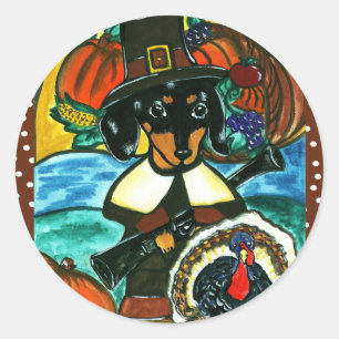 Thanksgiving Dachshund Classic Round Sticker
