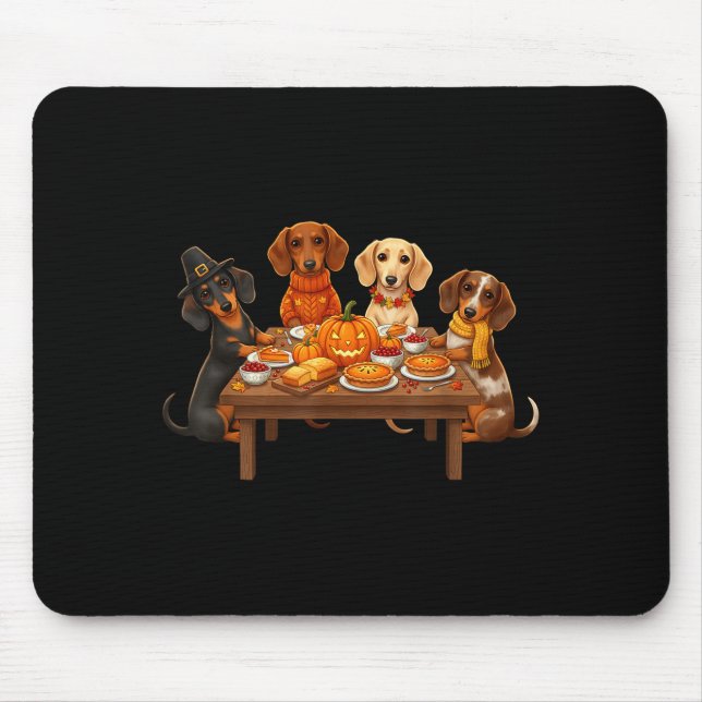 Thanksgiving Dachshund Dogs Dinner Feast Fall Men  Mouse Mat (Front)