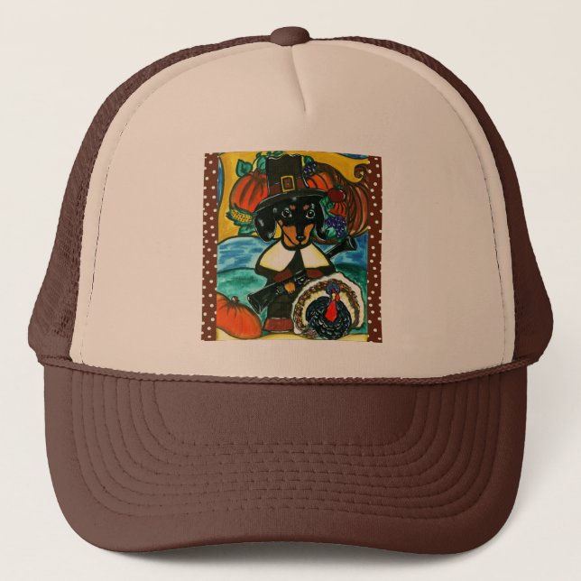 Thanksgiving Dachshund Trucker Hat (Front)